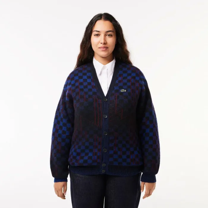 Sweaters and Sweatshirts MenWomen Lacoste Unisex Monogram Motif Alpaca And Wool Cardigan Blue Black Bordeaux Nin