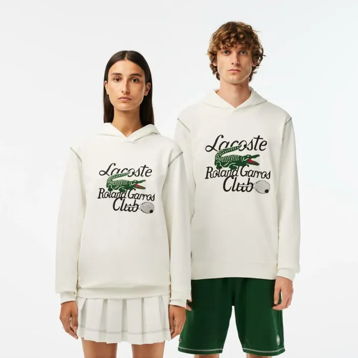 Sweaters and Sweatshirts MenWomen Lacoste Unisex SPORT Roland Garros Edition Hoodie White 70v