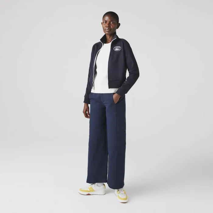 Sweaters and Sweatshirts Women Lacoste Women039s Badge Piqu ZipUp Sweatshirt Abysm Blue Hde