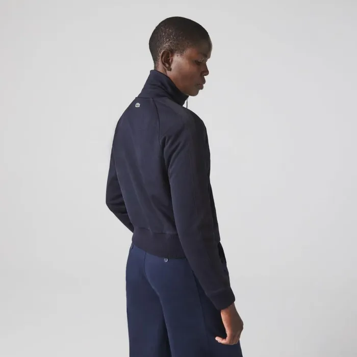 Sweaters and Sweatshirts Women Lacoste Women039s Badge Piqu ZipUp Sweatshirt Abysm Blue Hde
