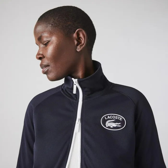 Sweaters and Sweatshirts Women Lacoste Women039s Badge Piqu ZipUp Sweatshirt Abysm Blue Hde