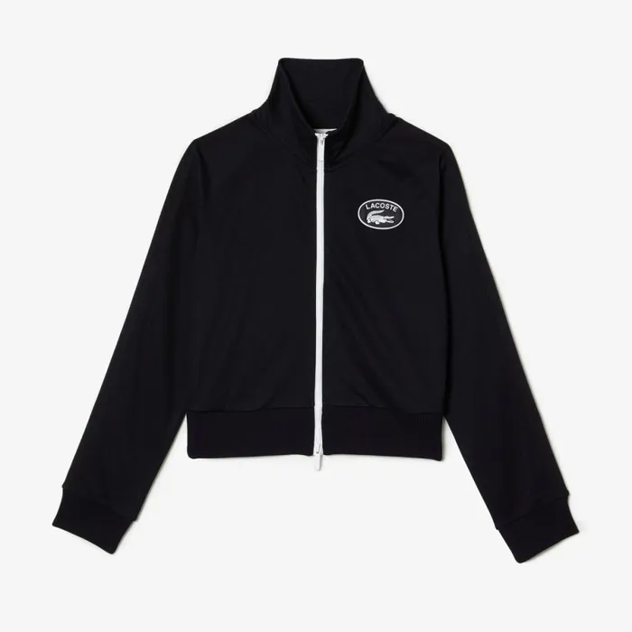 Sweaters and Sweatshirts Women Lacoste Women039s Badge Piqu ZipUp Sweatshirt Abysm Blue Hde