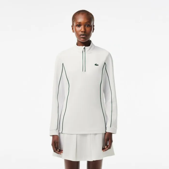 Sweaters and Sweatshirts Women Lacoste Women039s Slim Fit QuarterZip Sweatshirt White Green 737 Sweaters and Sweatshirts Women Lacoste Women039s Slim Fit QuarterZip Sweatshirt White Green 737