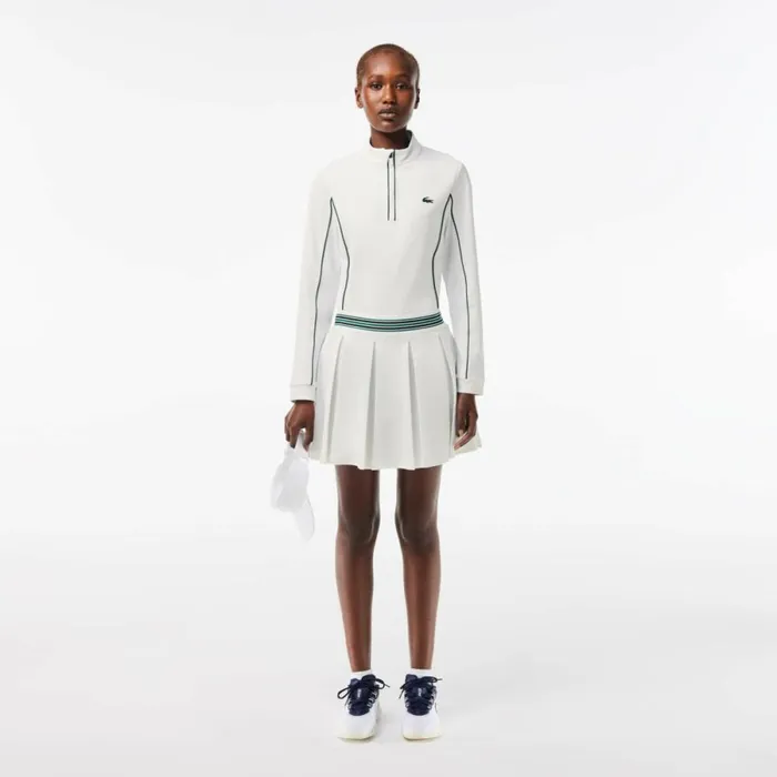 Sweaters and Sweatshirts Women Lacoste Women039s Slim Fit QuarterZip Sweatshirt White Green 737