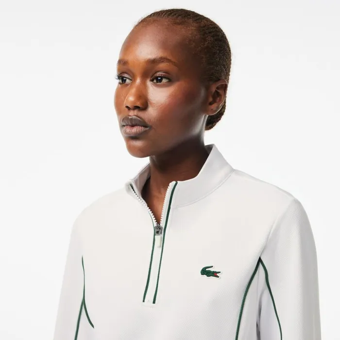 Sweaters and Sweatshirts Women Lacoste Women039s Slim Fit QuarterZip Sweatshirt White Green 737