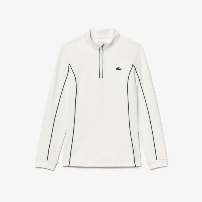 Sweaters and Sweatshirts Women Lacoste Women039s Slim Fit QuarterZip Sweatshirt White Green 737