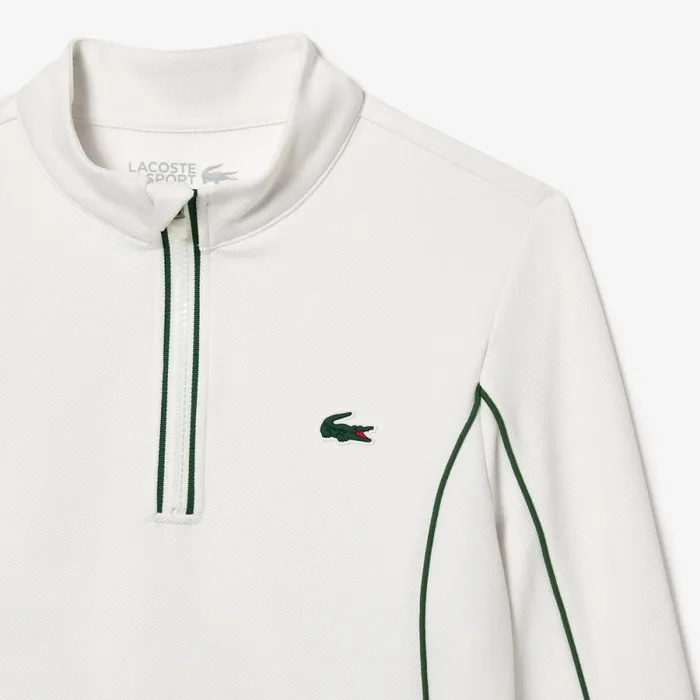 Sweaters and Sweatshirts Women Lacoste Women039s Slim Fit QuarterZip Sweatshirt White Green 737