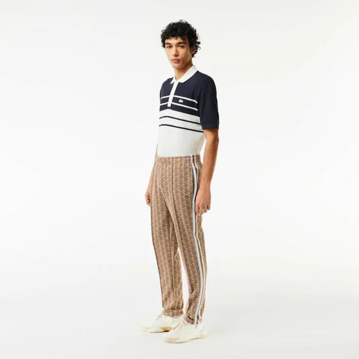 Sweatpants and Trousers Men Lacoste Men039s Jacquard Monogram Paris Sweatpants Beige Brown Irp