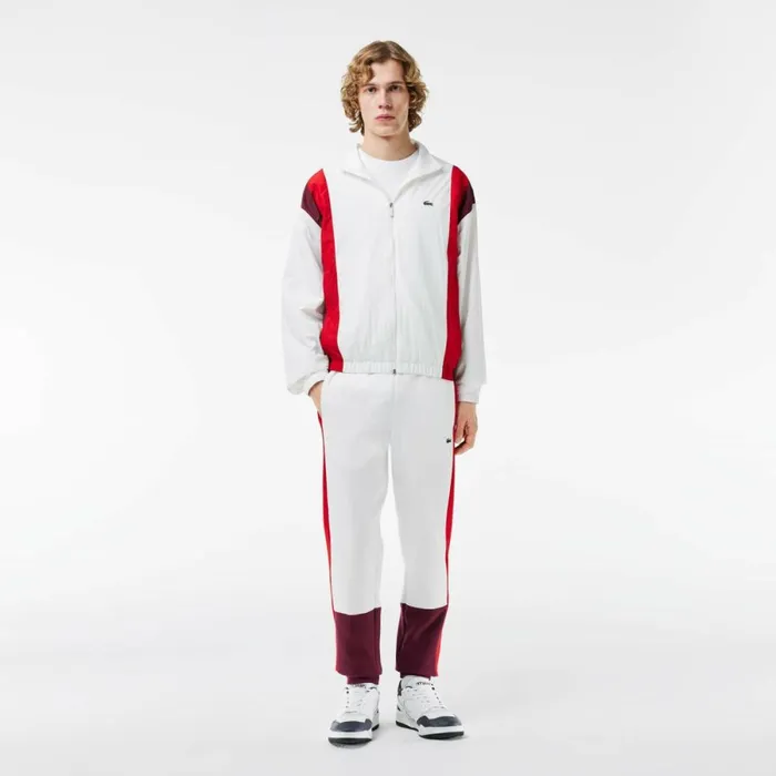 Sweatpants and Trousers Men Lacoste Men039s Regular Fit Colorblock Joggers White Red Bordeaux Ig7