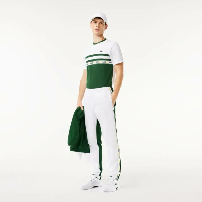Sweatpants and Trousers Men Lacoste Men039s Regular Fit Logo Stripe Sweatpants White Green 737
