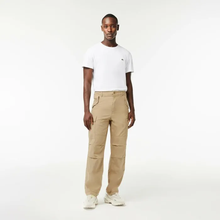 Sweatpants and Trousers Men Lacoste Men039s Straight Fit Cotton Cargo Pants Beige Cb8
