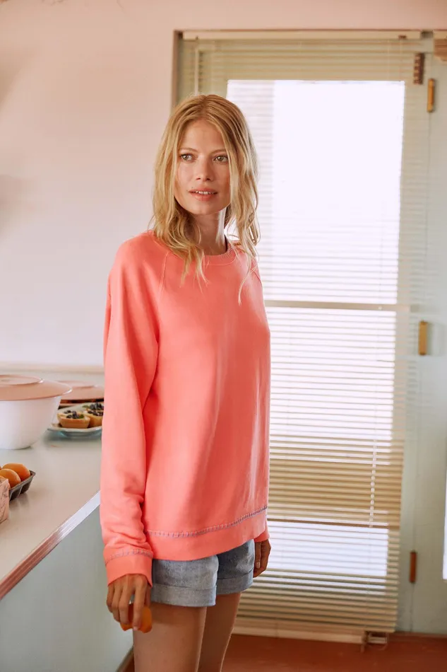 Sweatshirts and Hoodies Women Hush Contrast Stitch Sweatshirt Vibrant Coral Pink