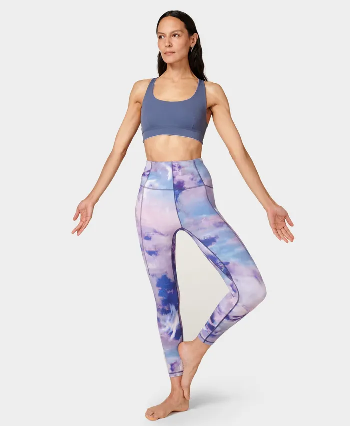 Sweaty Betty Pocketed Women Super Soft Yoga Leggings Purple Mystical Print