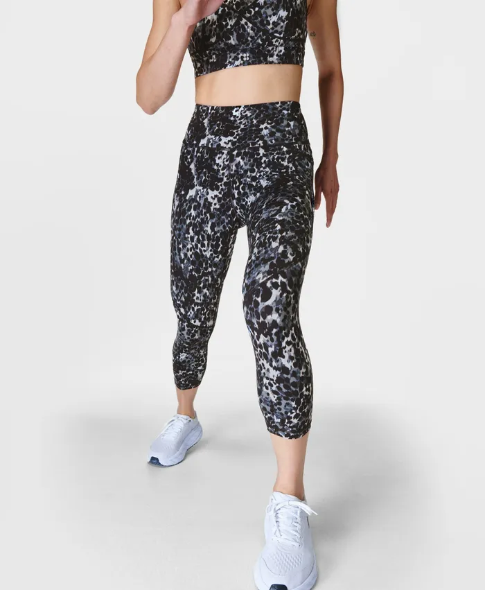Sweaty Betty Power Cropped Gym Leggings Grey Dapple Print Women Pocketed