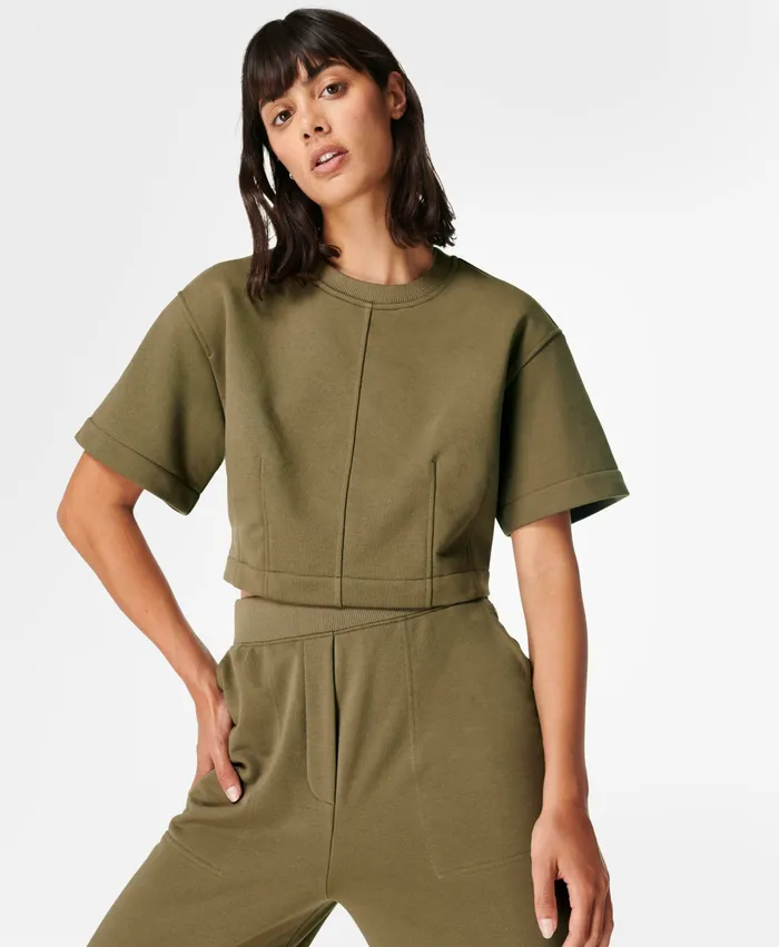 Sweaty Betty Wren Crop Tee Olive Green Women TShirts