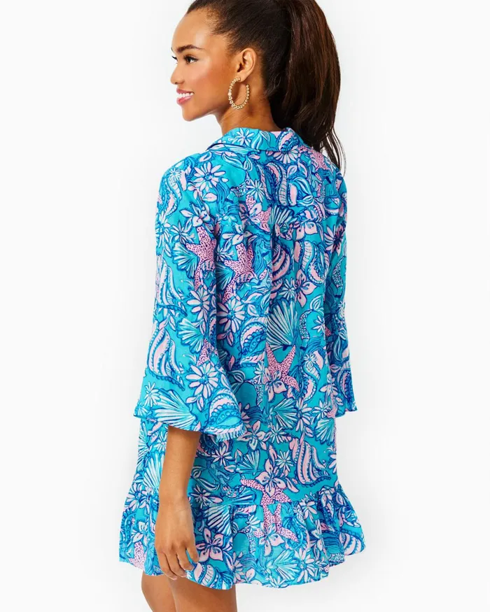 Swim Women Lilly Pulitzer Linley Collared CoverUp Amalfi Blue Sound The Sirens