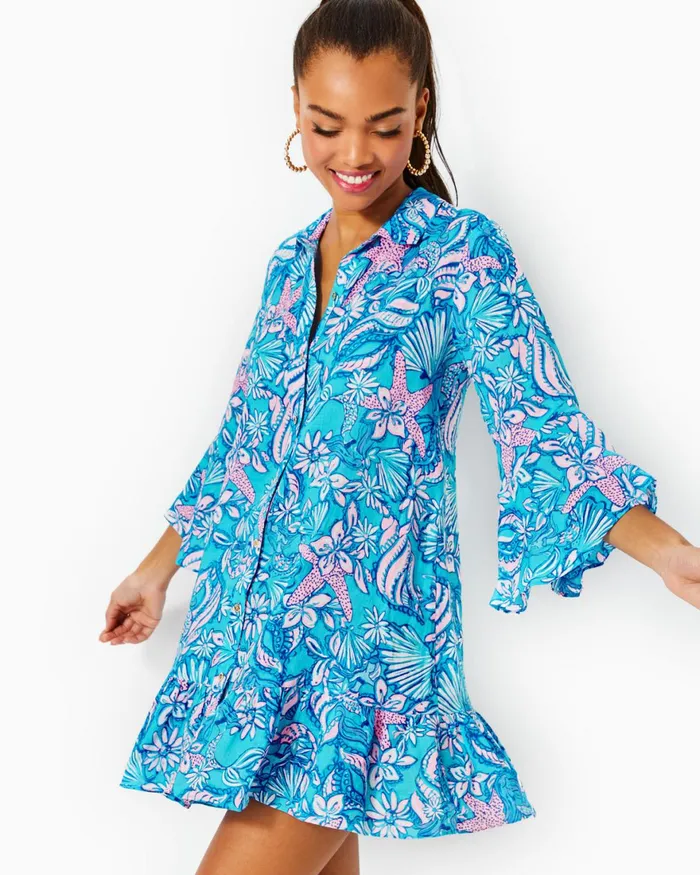 Swim Women Lilly Pulitzer Linley Collared CoverUp Amalfi Blue Sound The Sirens Swim Women Lilly Pulitzer Linley Collared CoverUp Amalfi Blue Sound The Sirens