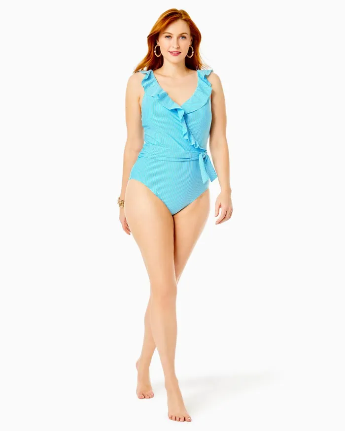 Swim Women Lilly Pulitzer Talli CoverUp Frenchie Blue Mosaic Shells Engineered Coverup