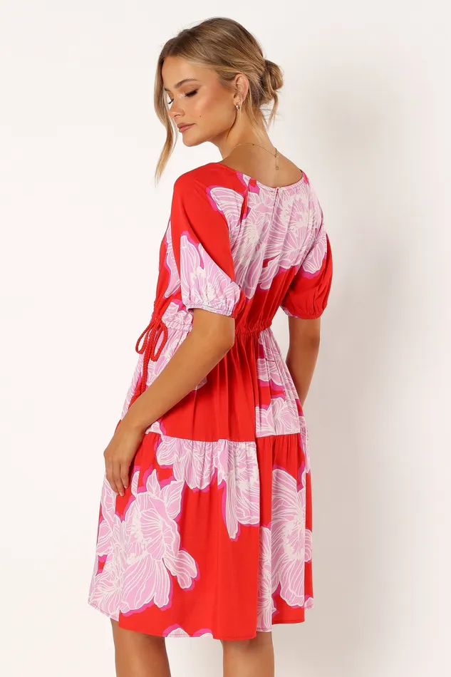 Syville Short Sleeve Mini Dress 8211 Red Pink Floral Red Pink Floral Dresses petalandpup Women