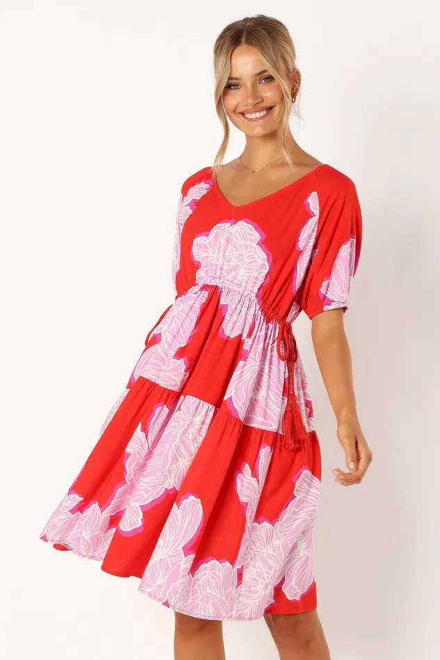 Syville Short Sleeve Mini Dress 8211 Red Pink Floral Red Pink Floral Dresses petalandpup Women