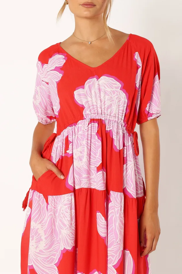 Syville Short Sleeve Mini Dress 8211 Red Pink Floral Red Pink Floral Dresses petalandpup Women