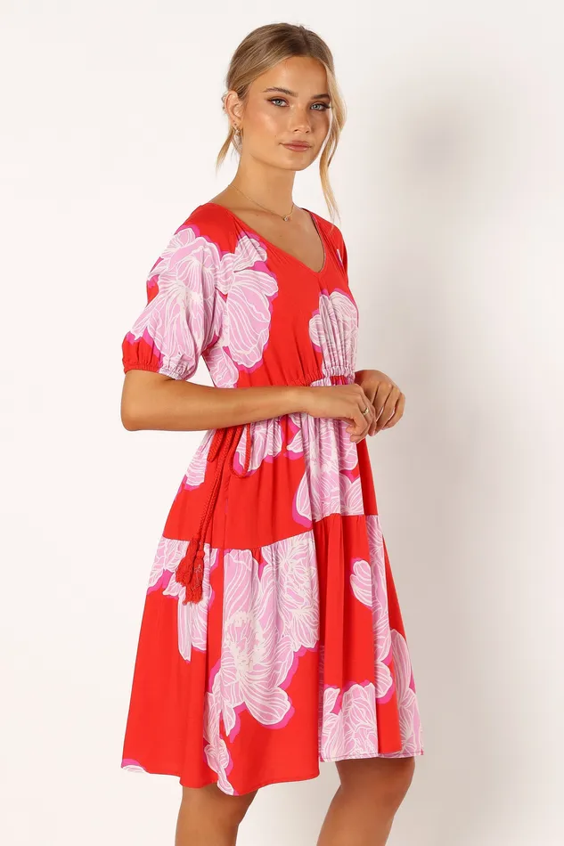 Syville Short Sleeve Mini Dress 8211 Red Pink Floral Red Pink Floral Dresses petalandpup Women