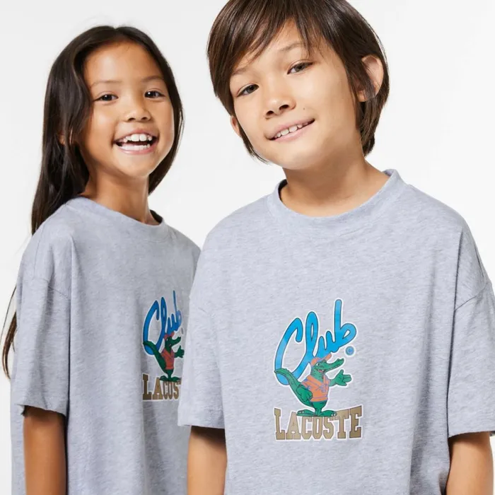 TShirts and Tops Kids Lacoste Kids039 Mascot Print TShirt Grey Chine Cca