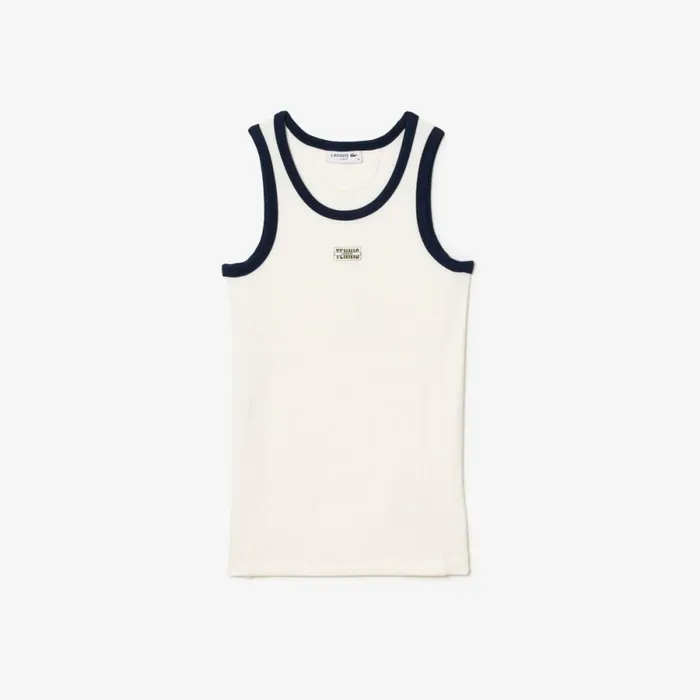 TShirts and Tops Women Lacoste Women039s Flowing Rib Knit Tennis Badge Tank White Navy Blue Ev0