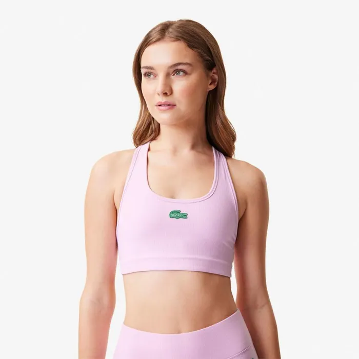 TShirts and Tops Women Lacoste Women039s Lacoste X Bandier Ribbed Sports Bra Pink Wwe