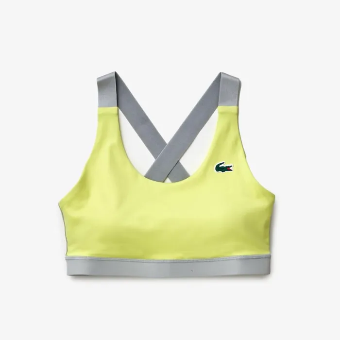 TShirts and Tops Women Lacoste Women039s Sports Bra With Contrast Crossbody Back Flashy Yellow Grey Pij