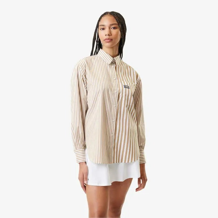 TShirts and Tops Women Lacoste Women039s Striped Cotton Poplin Shirt Beige White Iyj