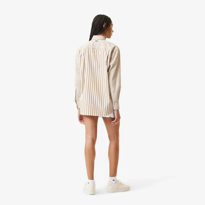 TShirts and Tops Women Lacoste Women039s Striped Cotton Poplin Shirt Beige White Iyj