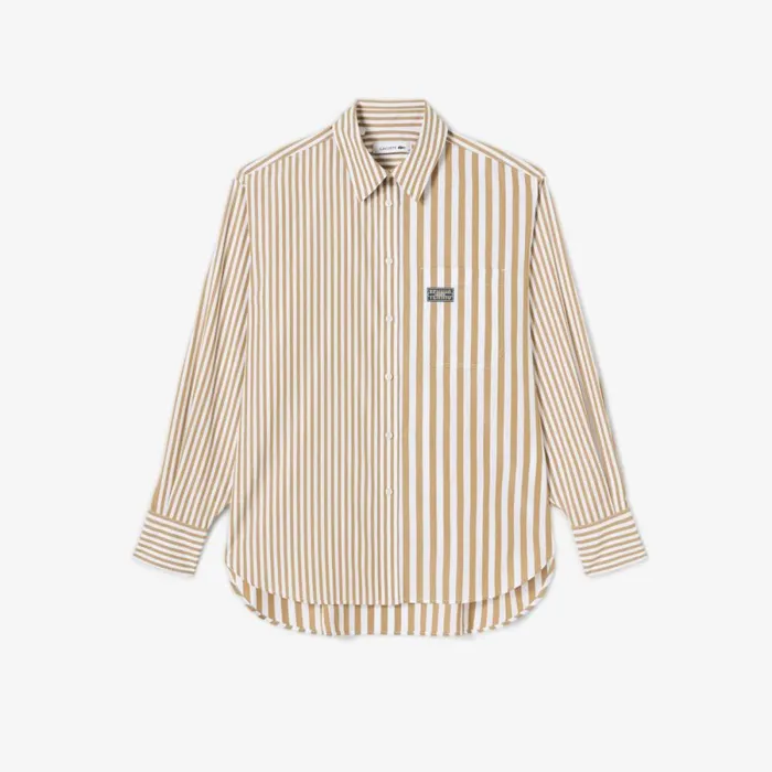TShirts and Tops Women Lacoste Women039s Striped Cotton Poplin Shirt Beige White Iyj