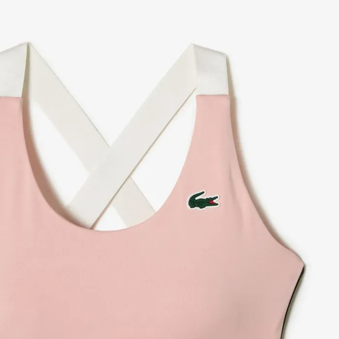 TShirts and Tops Women Lacoste Womens SPORT Cross Strap Sports Bra Pink Black White Yim