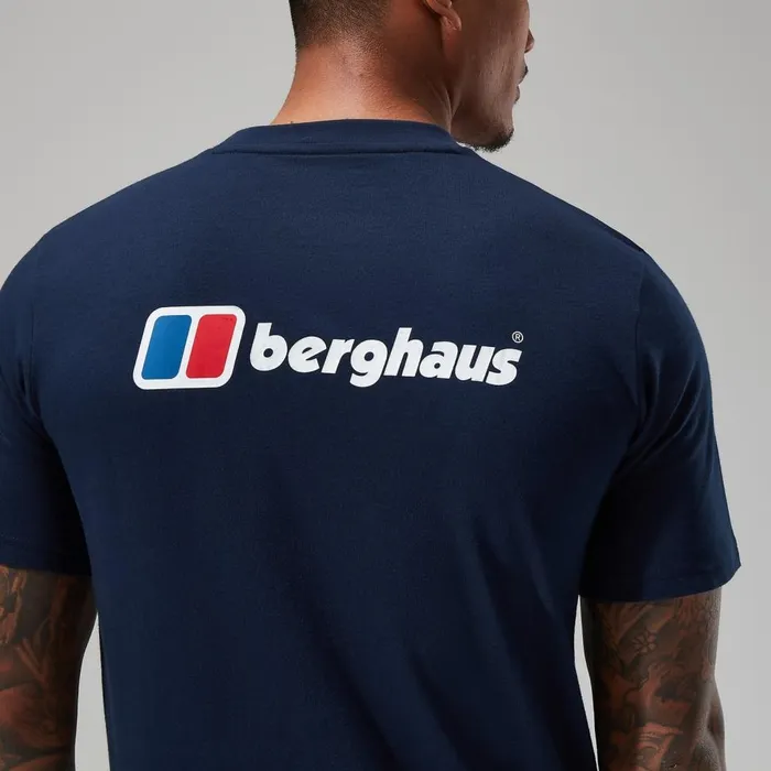 TShirts Men Berghaus Organic Front and Back Logo Tee Dark Blue