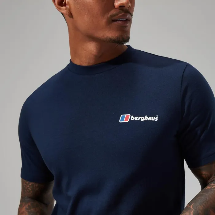 TShirts Men Berghaus Organic Front and Back Logo Tee Dark Blue