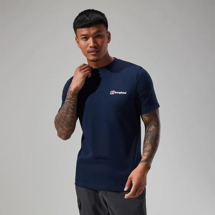 TShirts Men Berghaus Organic Front and Back Logo Tee Dark Blue