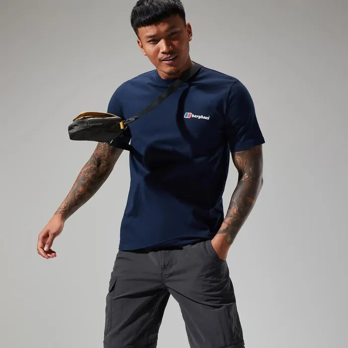 TShirts Men Berghaus Organic Front and Back Logo Tee Dark Blue