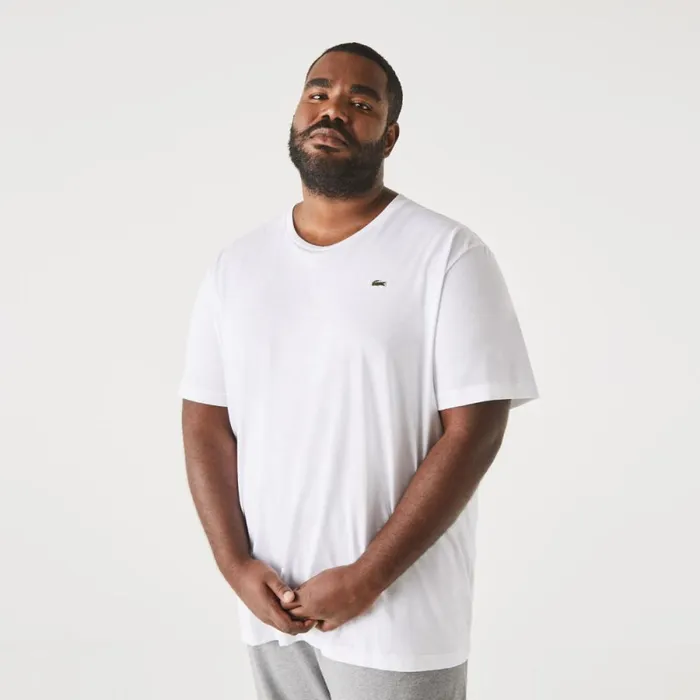 TShirts Men Lacoste Men039s Big Fit Crew Neck Cotton Jersey TShirt White 001
