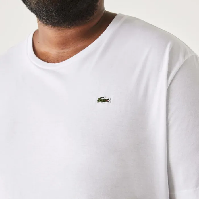 TShirts Men Lacoste Men039s Big Fit Crew Neck Cotton Jersey TShirt White 001