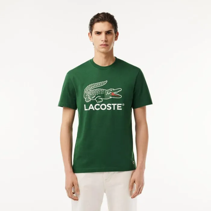TShirts Men Lacoste Men039s Cotton Jersey Signature Print TShirt Pine Green 132