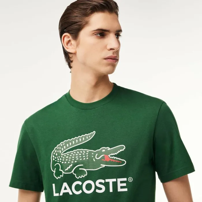 TShirts Men Lacoste Men039s Cotton Jersey Signature Print TShirt Pine Green 132