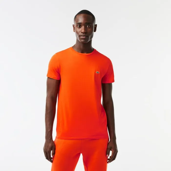 TShirts Men Lacoste Men039s Crew Neck Pima Cotton Jersey TShirt Sunrise Orange Sji