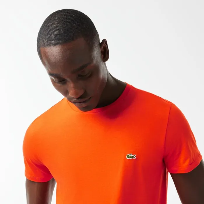 TShirts Men Lacoste Men039s Crew Neck Pima Cotton Jersey TShirt Sunrise Orange Sji