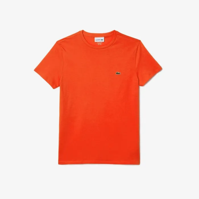 TShirts Men Lacoste Men039s Crew Neck Pima Cotton Jersey TShirt Sunrise Orange Sji