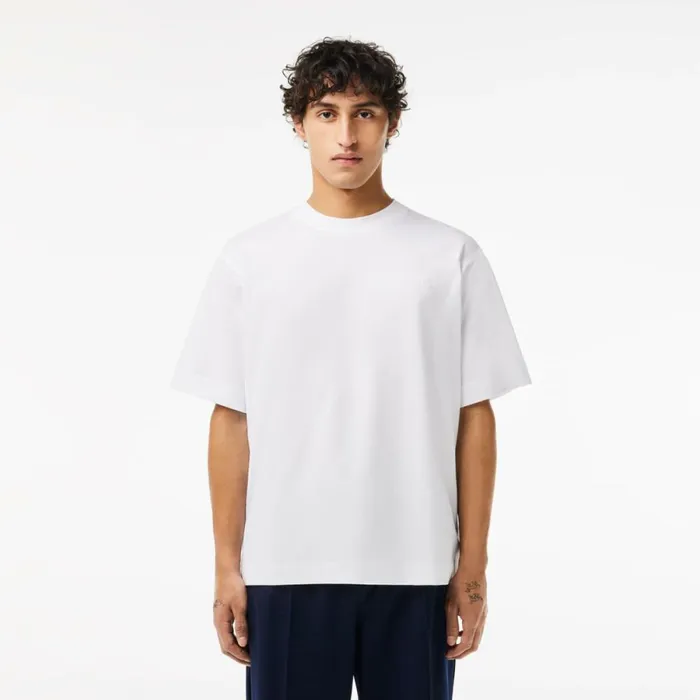 TShirts Men Lacoste Men039s Loose Fit Heavy Cotton Embroidered TShirt White 001