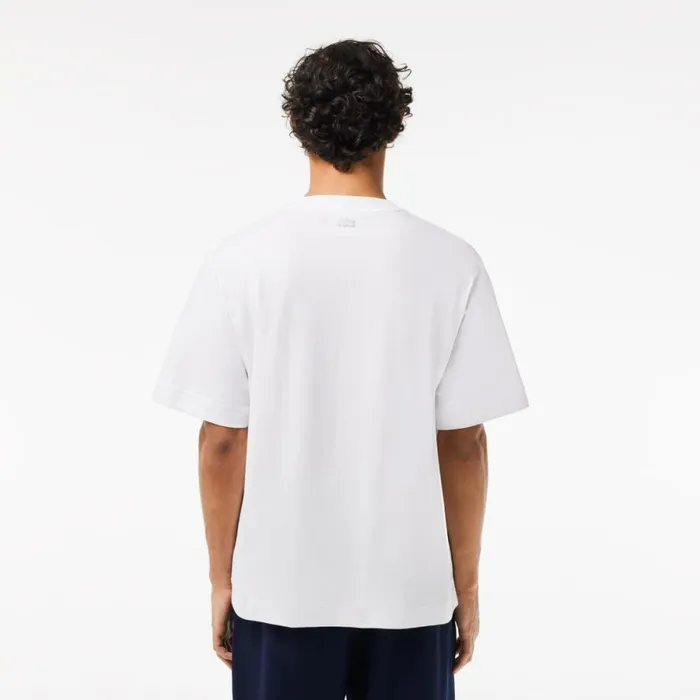 TShirts Men Lacoste Men039s Loose Fit Heavy Cotton Embroidered TShirt White 001