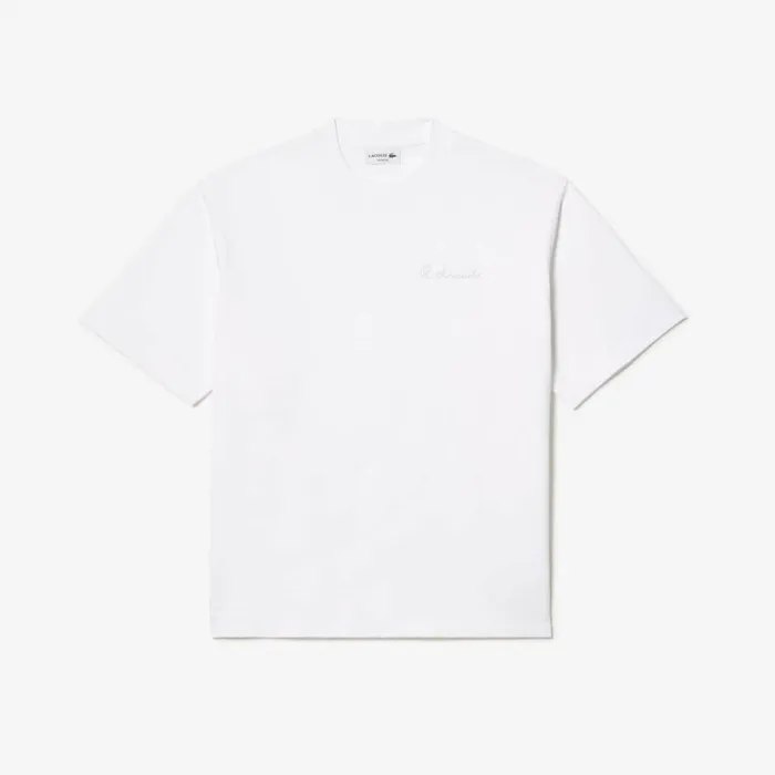 TShirts Men Lacoste Men039s Loose Fit Heavy Cotton Embroidered TShirt White 001