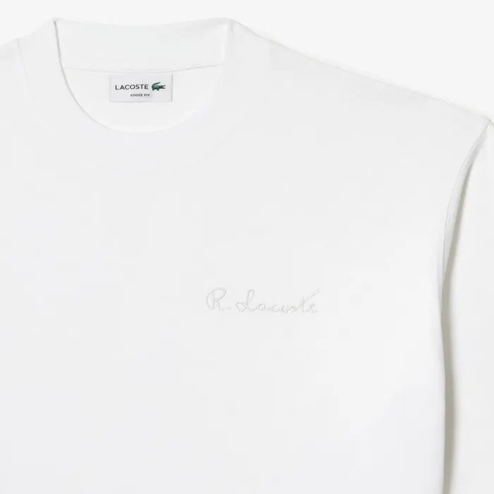 TShirts Men Lacoste Men039s Loose Fit Heavy Cotton Embroidered TShirt White 001