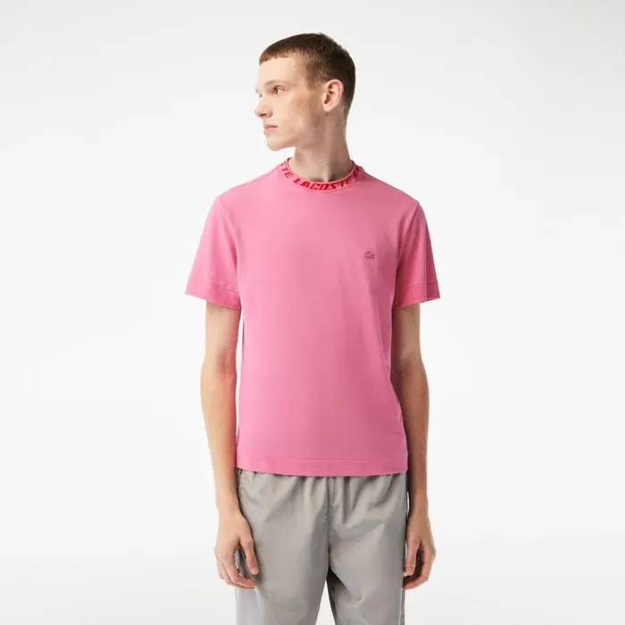 TShirts Men Lacoste Men039s Regular Fit Branded Collar TShirt Bubblegum Pink 2r3
